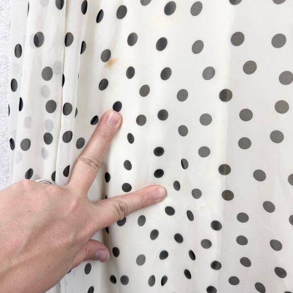 Vintage Y2K Mod Retro Polka Dot Lace Waist Babydoll Midi Dress Cream/Black Sz 8 - Picture 8 of 16